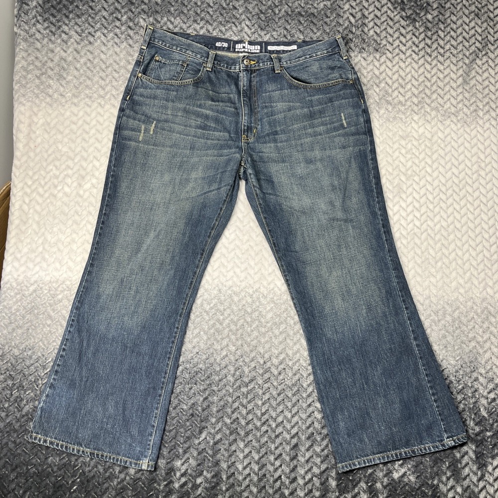 Y2K Urban Pipeline Relaxed Boot Jeans Men 40x30 Light Blue Denim Baggy Skater